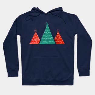 Red and green watercolor Christmas trees Hoodie